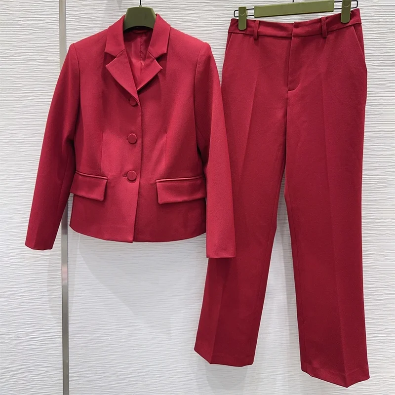 

Высококачественный женский костюм-пальто и брюки, комплекты из двух предметов для офисной одежды, аккуратный и освежающий красный 25100953