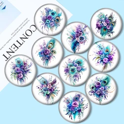 Flower Bouquet Peacock Feath DIY 10pcs 12mm/16mm/18mm/30mm Round Photo Glass Cabochon 25mm Demo Flat Back Making findings