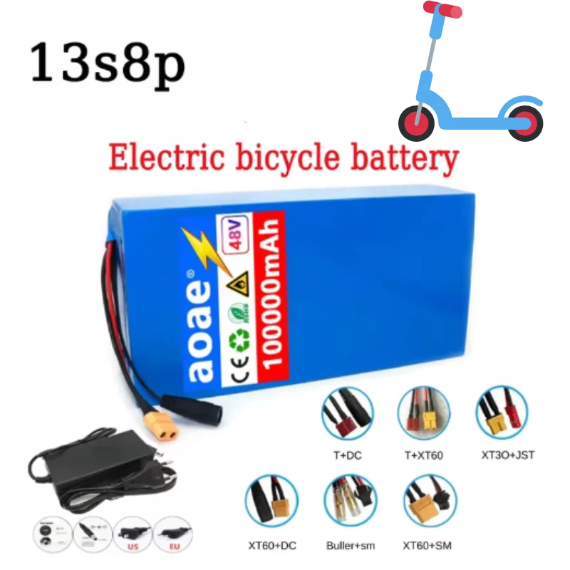 48V 30Ah 30000mAh 18650 13S8P Lithium Battery Pack Large Capacity Suitable for 48V 250-1500W Built-in BMS+54.6V2A Charger