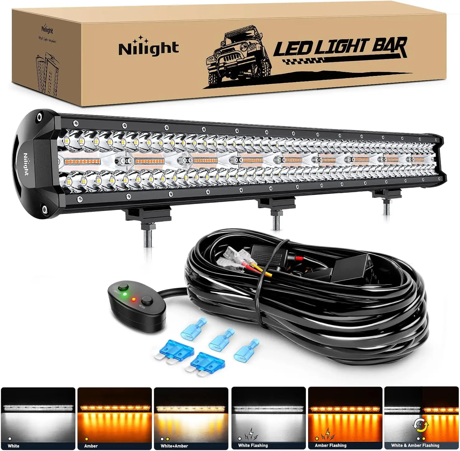 26Inch 540W LED Light Bar Spot Flood Amber White Strobe 6 Modes with Memory Function Off-Road Truck Car ATV SUV Cabin Boat with