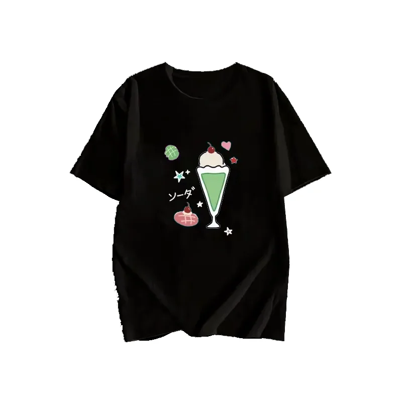 Kawaii Cream Soda Print Women's Cutecore Clothes Girly Ice Cream Dessert Graphic Top Y2k Casual Summer Daily Wear Free Shipping