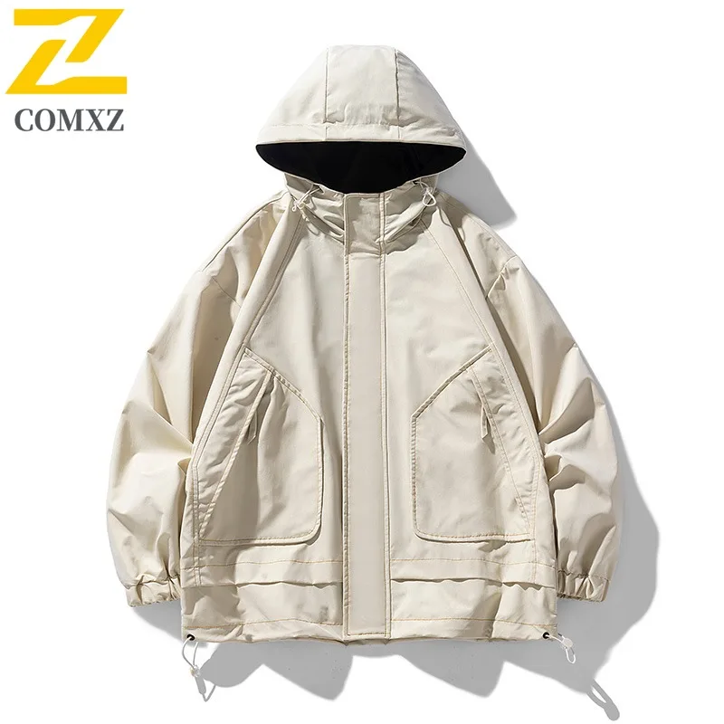 

COMXZ Men Minimalist Jacket Waterproof Windproof Outdoor Hiking Travel Camping Athleisure Rider Jacket Trendy Stormcoat Jacket