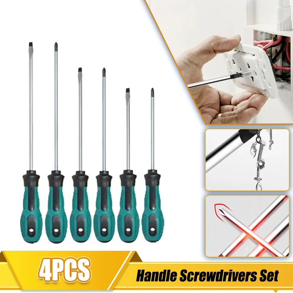  4Pcs Multipurpose Handle Screwdrivers Set With Magnetic Insulated Security Repair Hand Tools Cross/Straight Type Screw Driver 