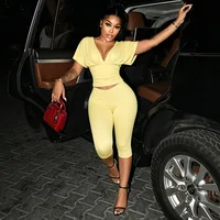 STYLISH LADY Y2K Solid Color Two Piece Set Batwing Sleeve Ruched Top Capri Pants 2026 Women Bodycon Vacation Party Outfits