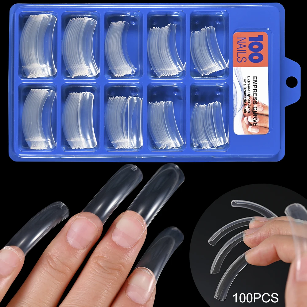 100pcs Curved Arch Half Cover Nail Art Acrylic Artificial False Extreme  DIY Manicure Clear Natural Long C-Curve False Nail Tips