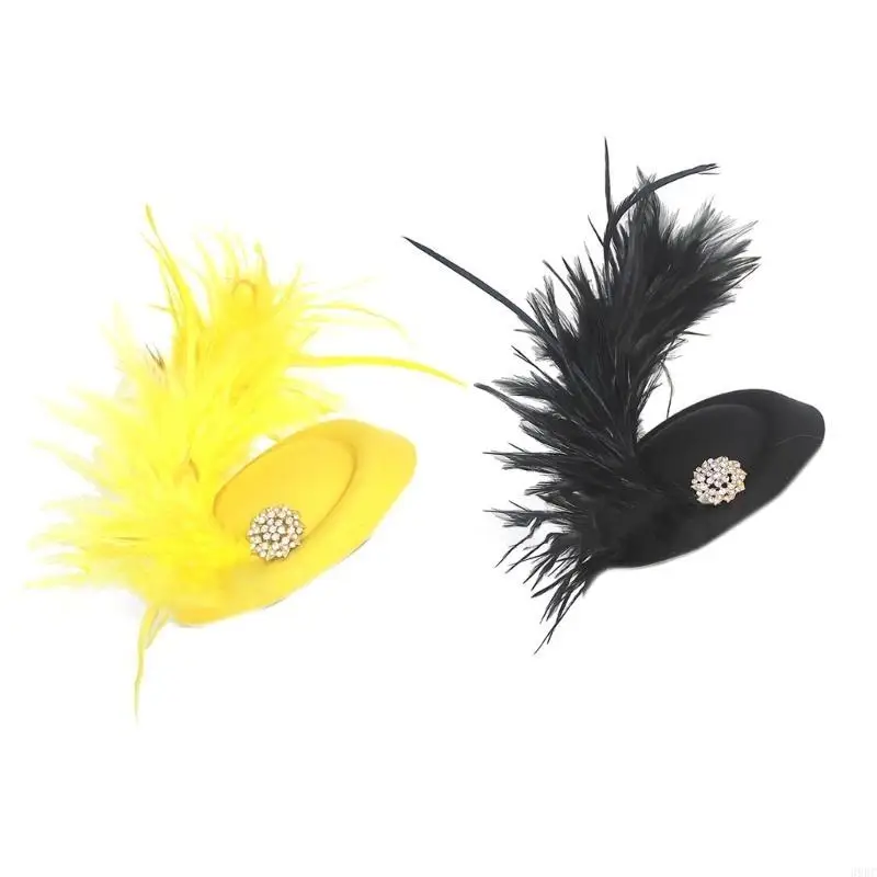 

39BC 1920s Felt Hat Hairpins Bride Hair Clip Felt Hat Headdress Y2k Hair Clip for Wedding