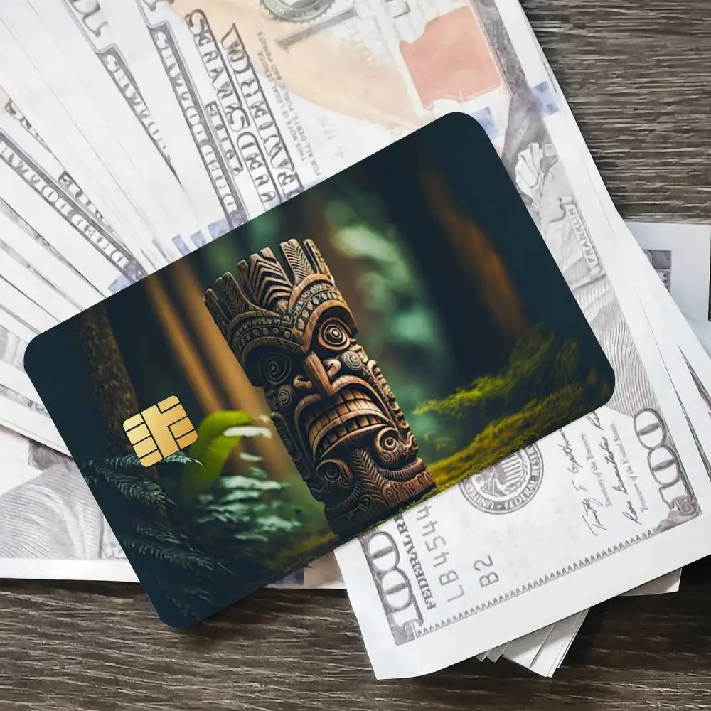 تيكي الطوطم ملصق الائتمان الجلد غطاء بطاقة ملصقات 4 قطعة فيلم حافلة تمرير الجبهة الديكور البنك الخصم مقاوم للماء