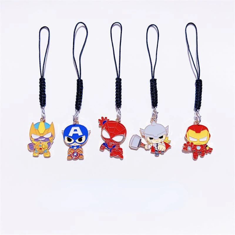 Marvel Super Hero Animation Alloy Mobile Phone Lanyard U Disk Anti-Lost Pendant Iron Man Spider-Man Creative DIY Small Gift