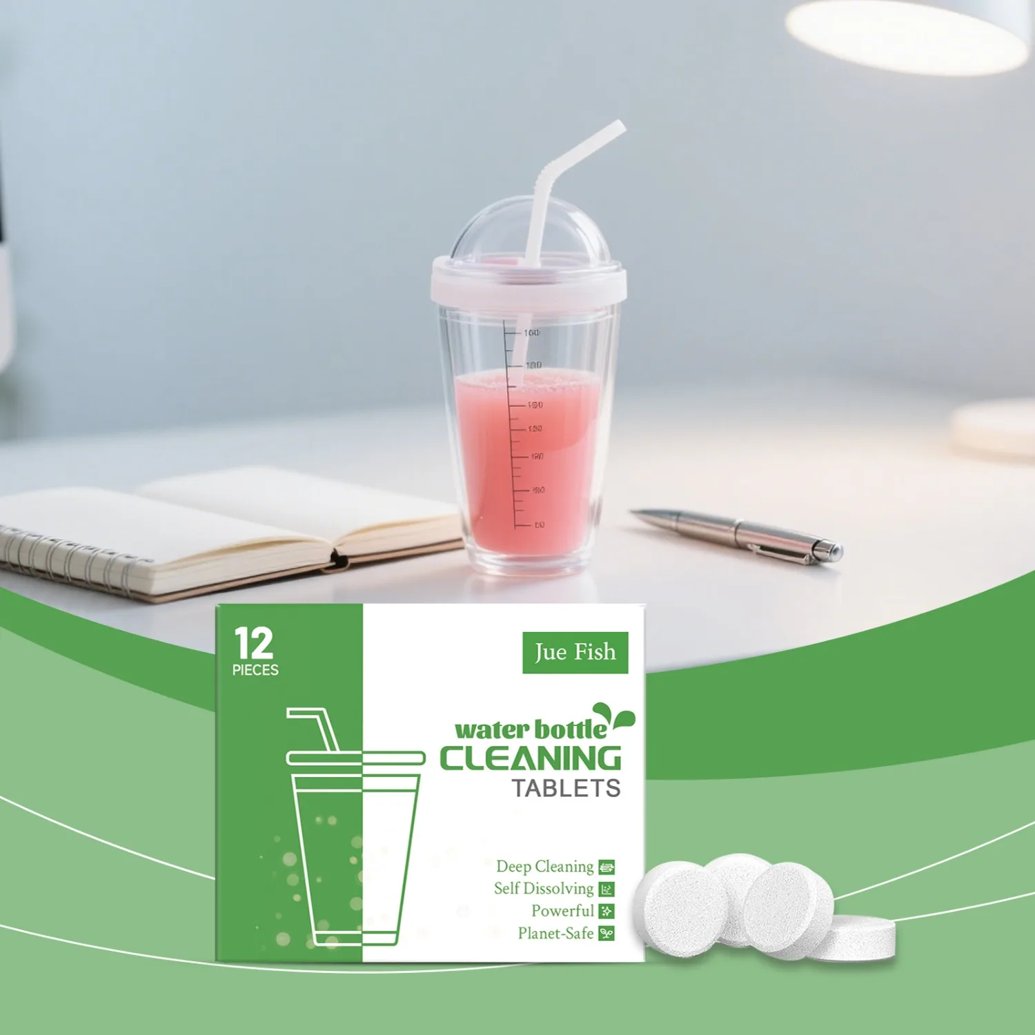 

Portable Water Bottle Cleaner Tablets for Travel - Fast Dissolving, Fights Odors & Stains in Cups, Straws, Thermos, Home