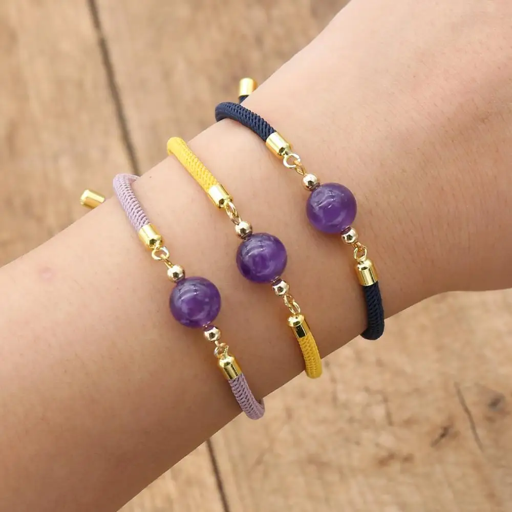 Natural Stone Amethyst Bracelet for Women Colorful Rope Chains Bracelets Charm Jewelry Adjustable