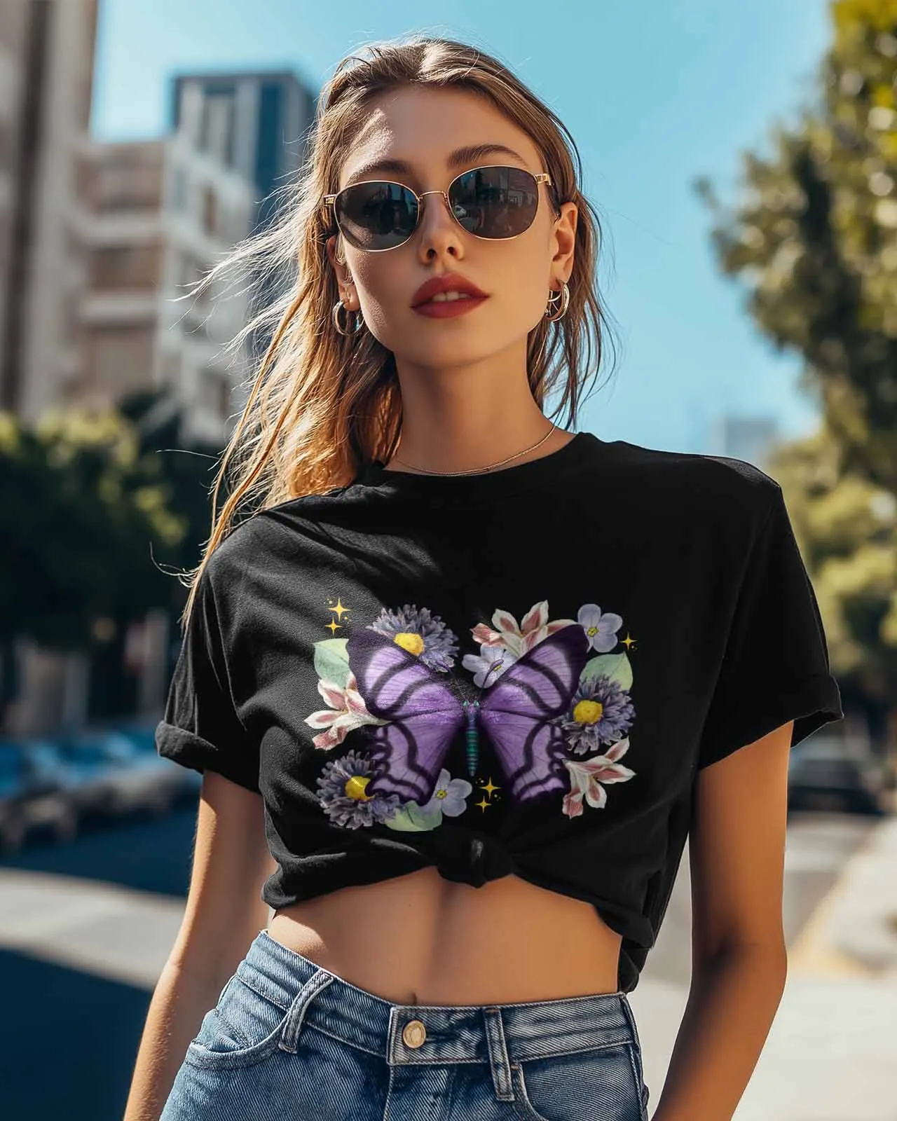 Butterfly Lily Leaves T-Shirt Lover Gift Sweatshirt Fitness T-shirt Short Sleeve O-neck Clothing Tops