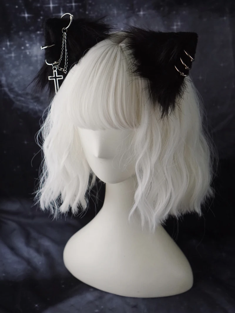 Fermagli per capelli per feste di Halloween fatti a mano con catena in lega di orecchie di gatto Lolita Gothic Hairpin Cosplay accessori per capelli