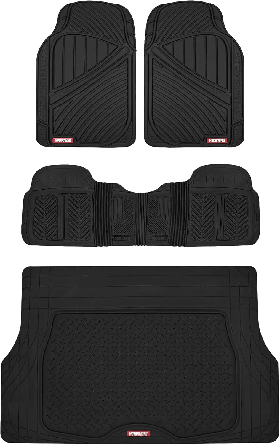 

All Weather Rubber Car Mats Full Set with Cargo Liner - Universal Fit for Cars, Trucks & SUVs (Black)