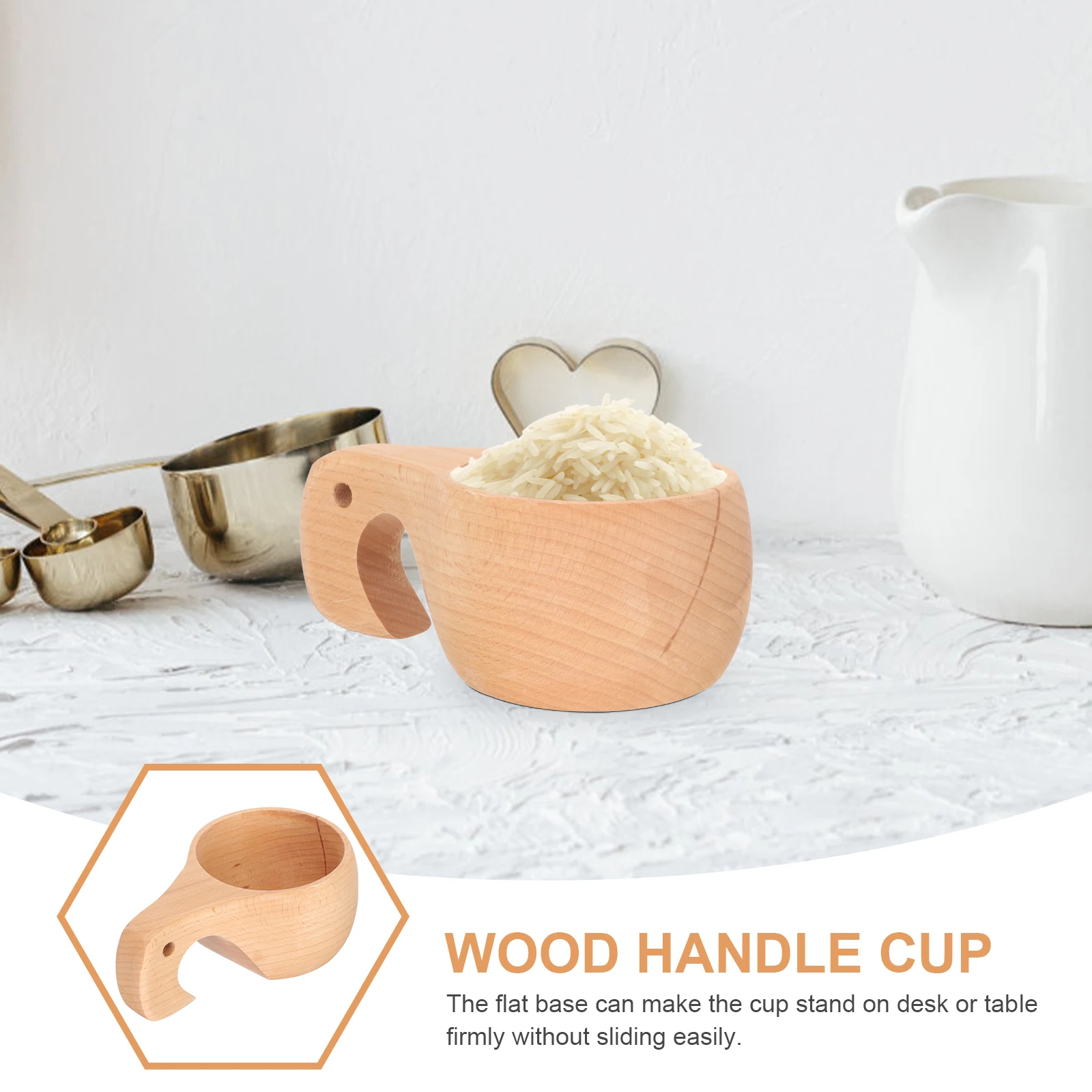 

Solid Wood Water Scoop Measuring Cups Kitchen Camping Coffee Tool Wooden Spoon Rice Measure Creative Wood Cup Practical