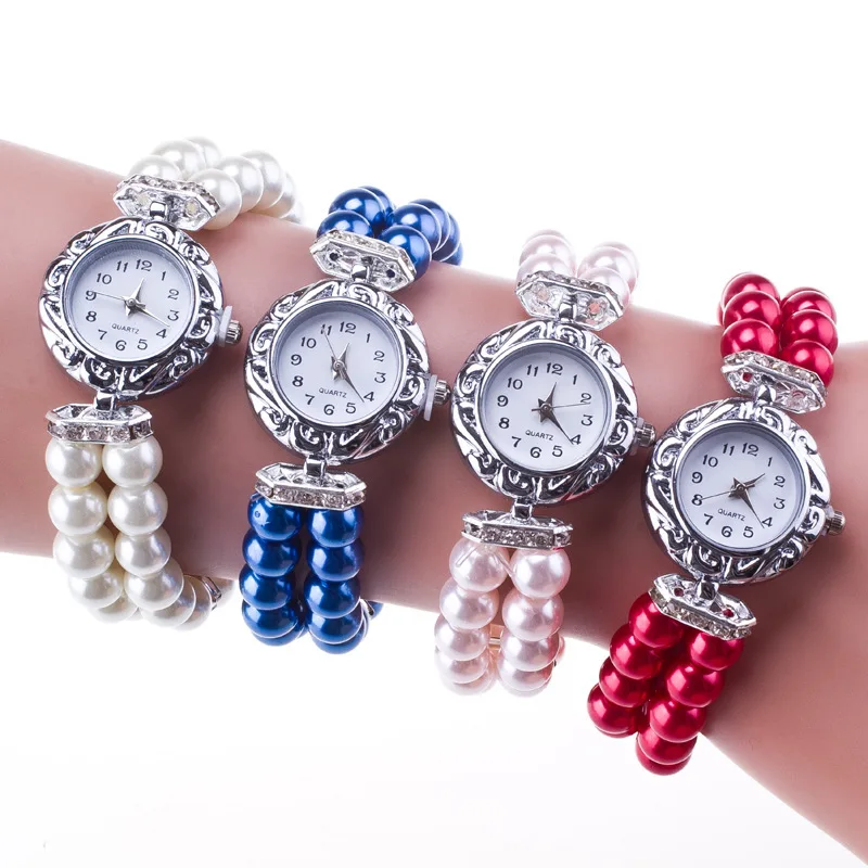 Fashion Watches for Women Pearl Band Ladies Students Quartz Woman Watch Small Dials Dress Bracelet Wristwatch Clock for Girls