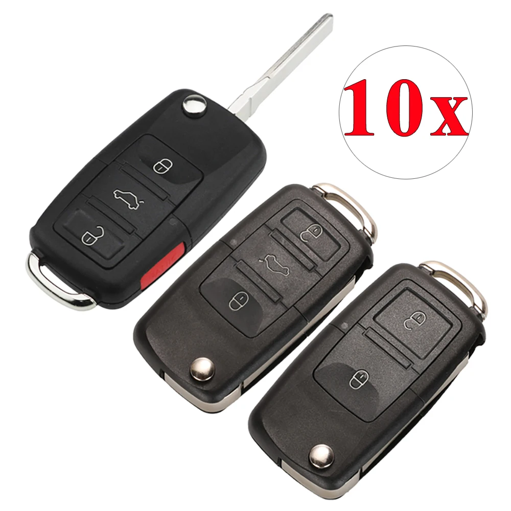 

jingyuqin 10pcs 2/3/4Button Key Shell Case for VW Passat Polo Golf Touran Bora Ibiza Leon Octavia Fabia Remote Seat Skoda