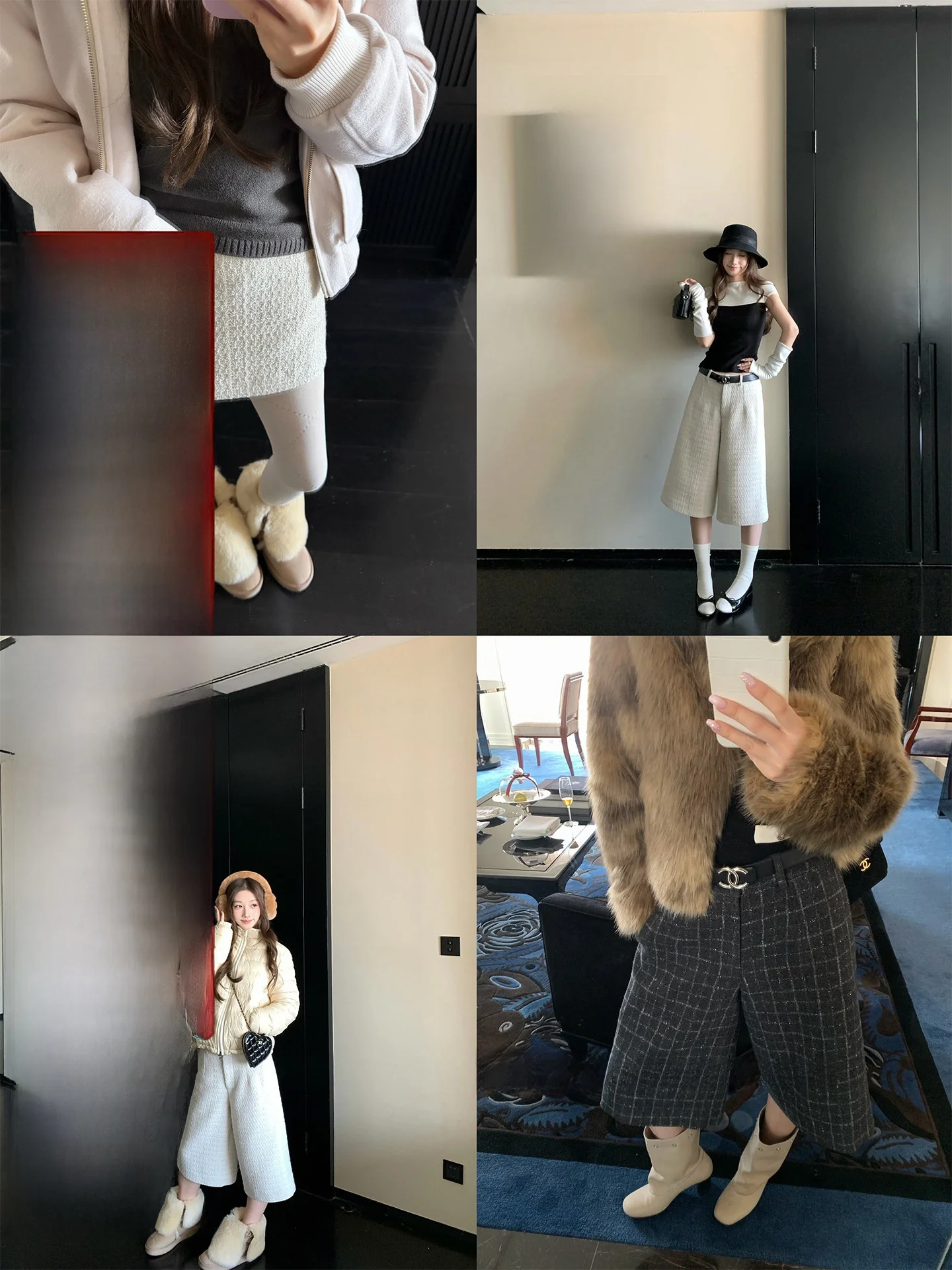

Chestnut Cozy Plaid Wide Leg Casual Pants Short Skirt Autumn Winter Fashion Ladies' Polyester Fiber Natural Waist Zipper