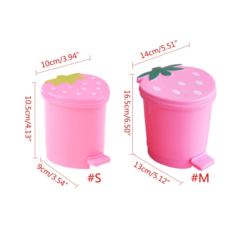 Mini Strawberry Trash Can with Lid Cartoon Cute Tabletop Organzier Holder