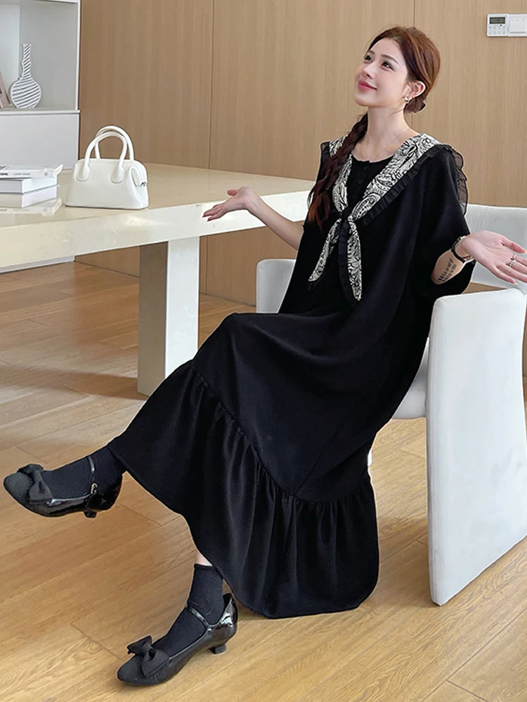 NYFS 2025 Summer New Cool and not wrinkle Women Dress Vestidos Robe Elbise Loose Plus Size Patchwork Short Sleeve Long Dresses #3