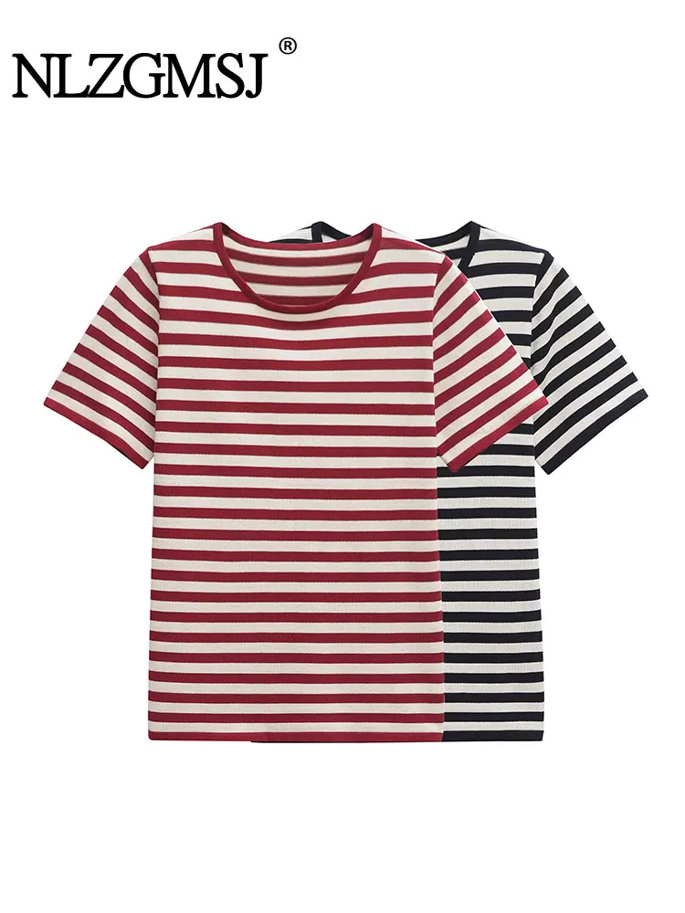 

2025 Summer Women's Striped Tshirts Short Sleeve O Neck Loose Top Fashion Casual Female Tees Shirts Simple Style Top