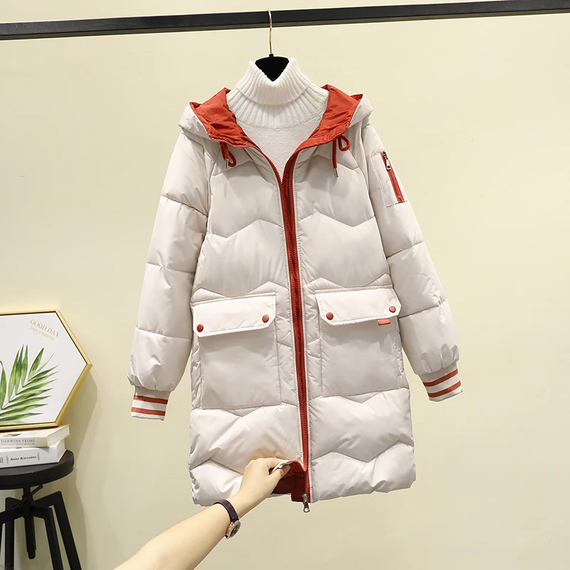 Mid-length Down Padded Jackets Women\'s Winter Warm Cotton Coats Parkas 2022 New Korean Loose Thickened Hooded Outerwer