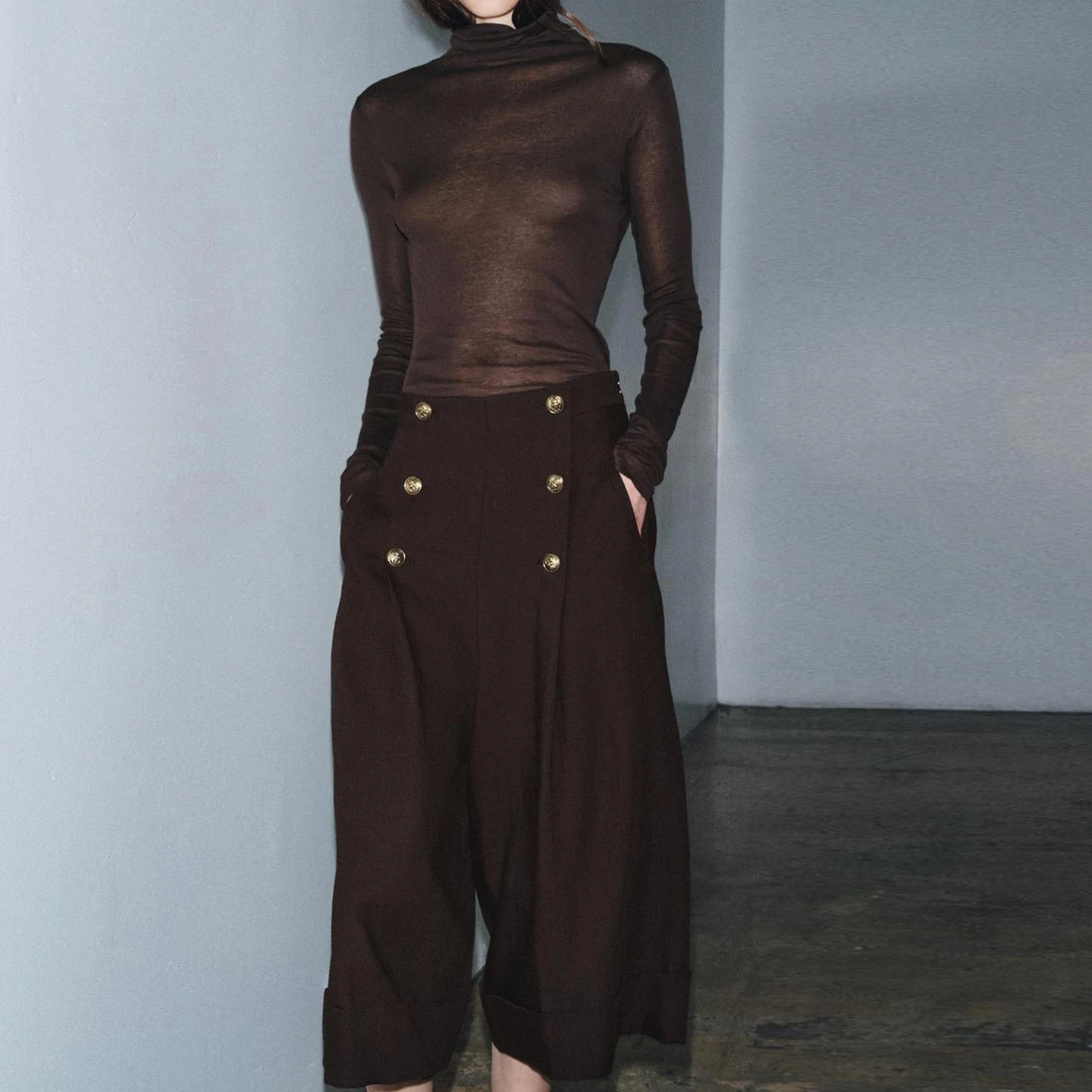 Z Faionable Mid-Length Casual orts for Women Button Decorated Versatile Sli Ladies Pants l Waist Wide Leg