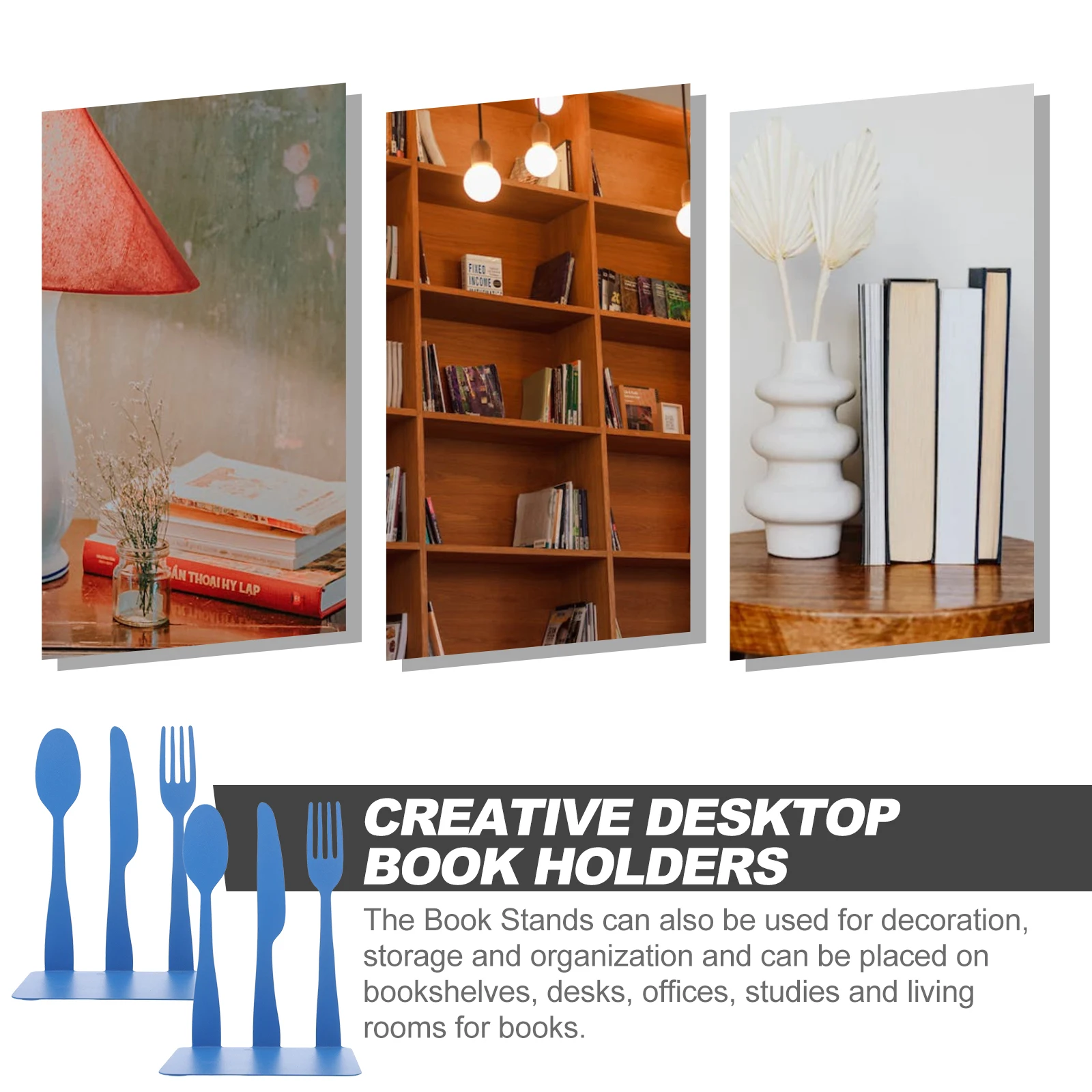 

2Pcs Creative Iron Bookends Metal Desktop Study Book Holders Decorative Multifunctional File Organizer