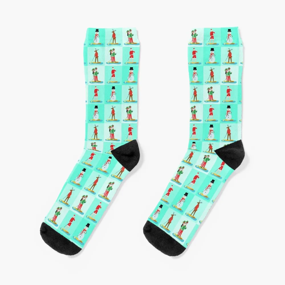 

Paddleboard Christmas Funny Paddleboarding Snowmen Reindeer Elves Santa Claus Socks hiphop Christmas Run Boy Child Socks Women's