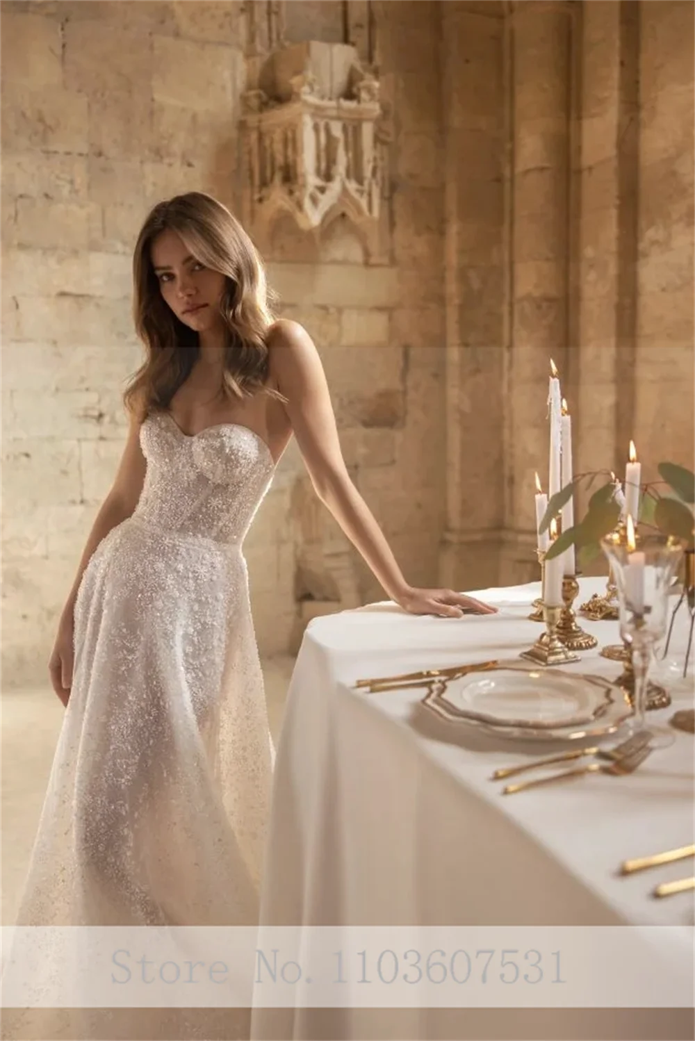 Robe de Mariée en Dentelle Brillante avec Fente Latérale, Sirène, avec Poignées Amovibles, Éducative