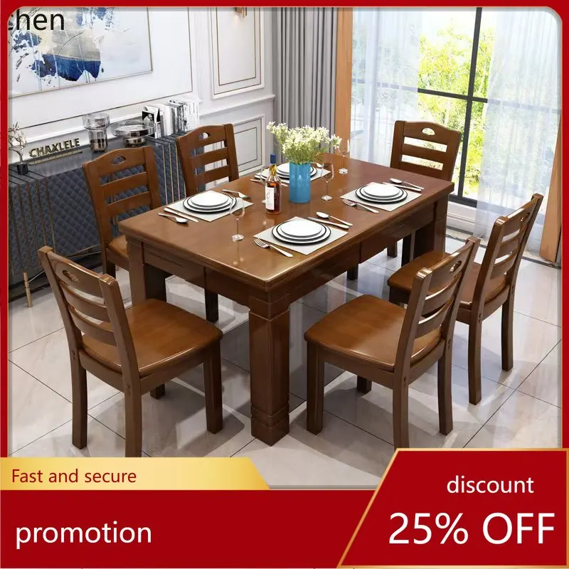 

HXL Solid Wood Dining Table and Chair Set Rectangular Simple Design