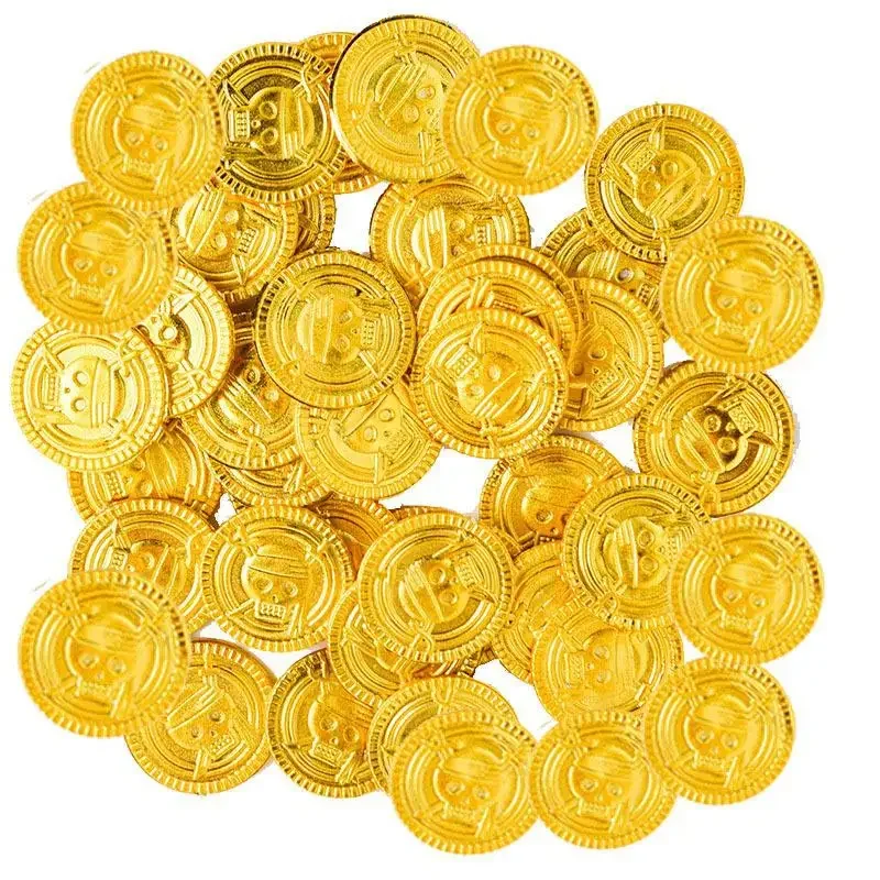 100pcs giocattoli per bambini plastica pirata moneta d'oro monete del tesoro gioco valuta decorazione per feste per bambini regali di natale di Halloween