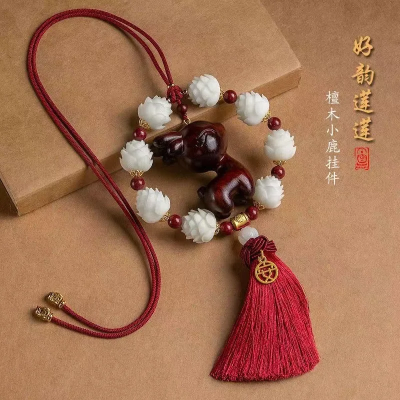 Deer Automobile Hanging Ornament Lotus Car Red Pendant Yi Lu Ping An Car Rearview Mirror High-End Car Hanging Ornaments Lucky Ch