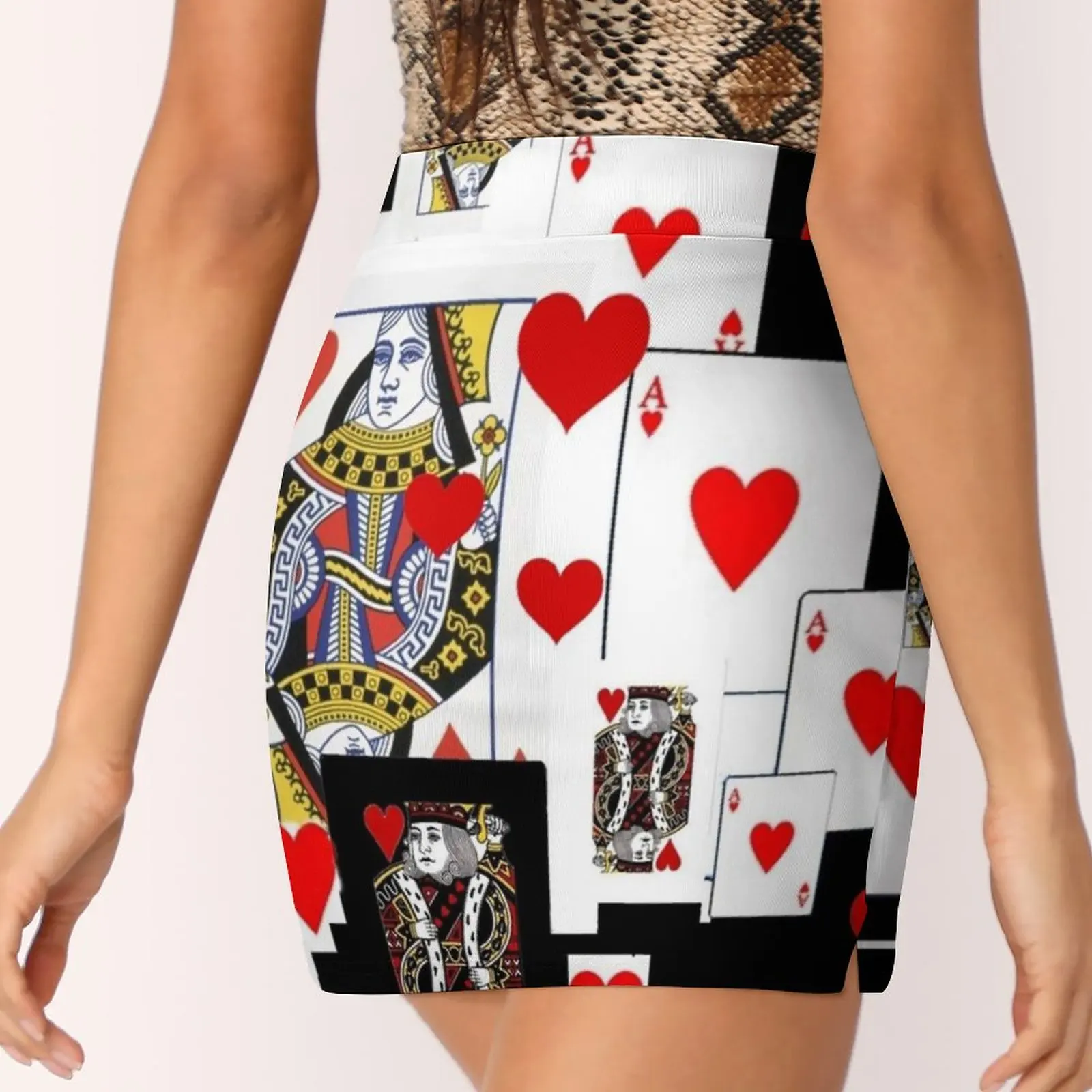 Black Color Royal Court Casino Red Hearts Cards Women\'s skirt Sport Skort Skirt With Pocket Fashion Korean Style Skirt 4Xl