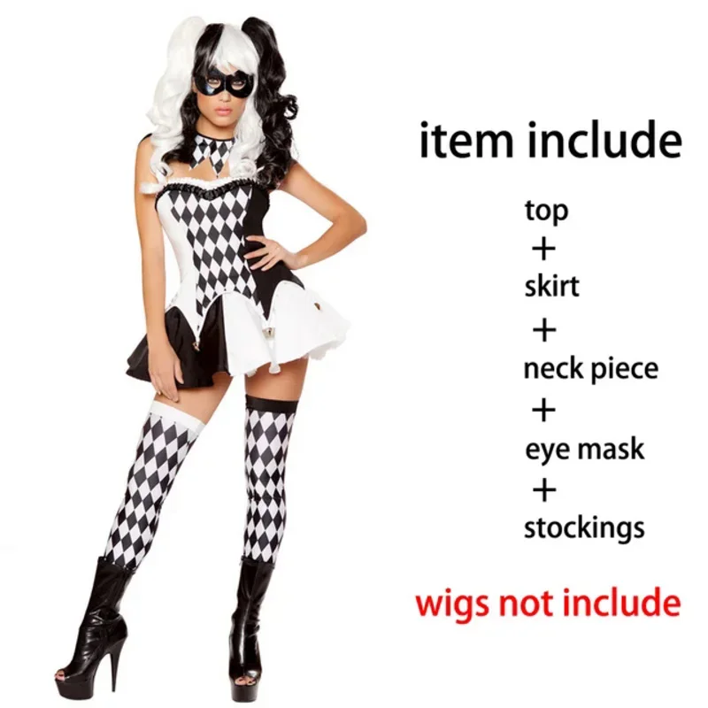 Adult Women Sexy Harley Costume Halloween Movie Quinn Naughty Joker Clown Harleyquin Fantasia Cosplay Fancy Dress