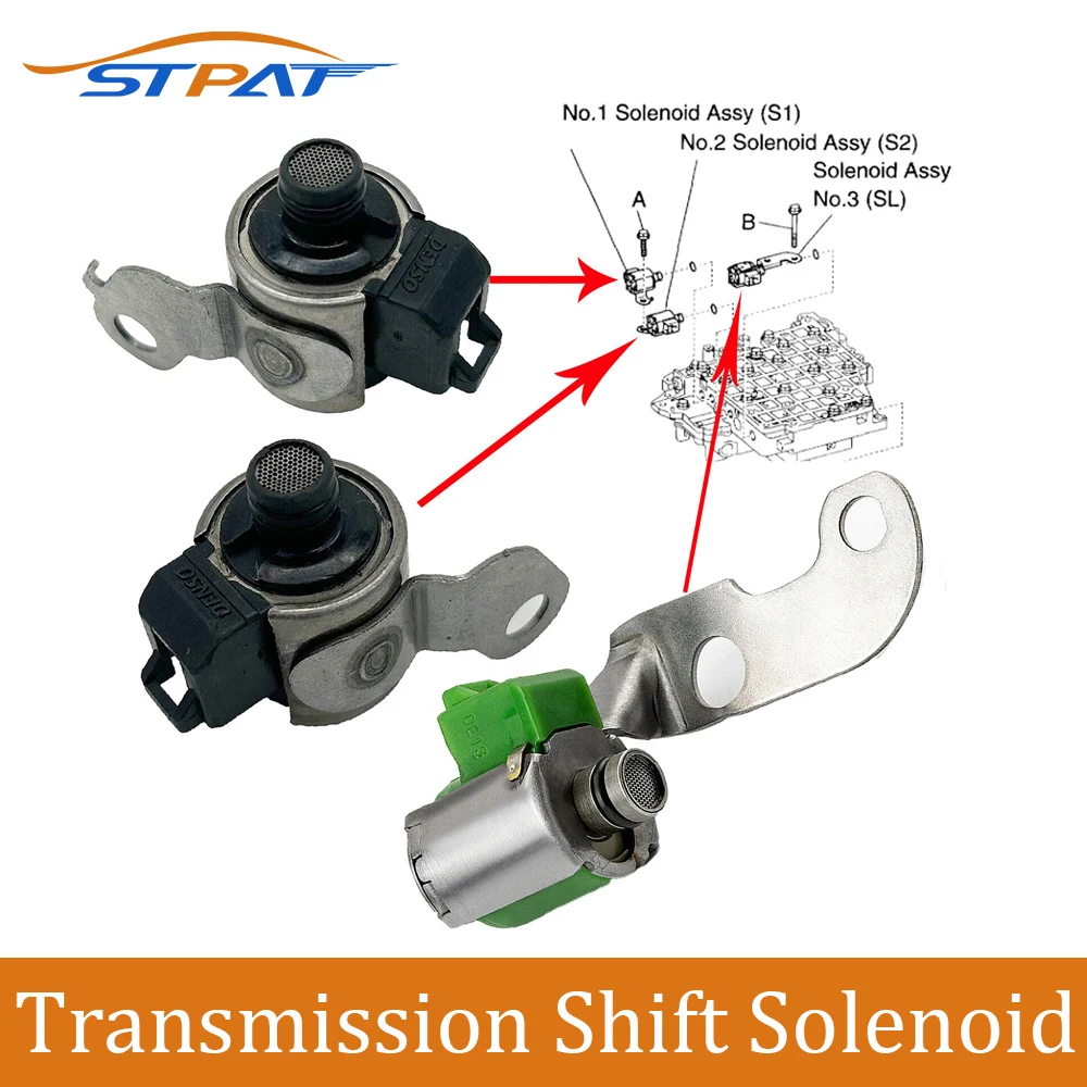 

STPAT Transmission Shift Solenoid S1& S2 & SL For 2003-2006 Toyota Corolla 1.8L Matrix 35250-12010, 35250-12020, 35250-12030