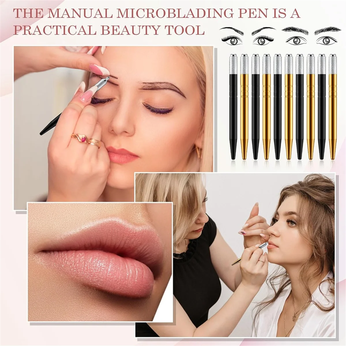 50 Count Microblading Pens Manual Eyebrow Pencils Microblading Supplies Aluminum Microblading Hand Tools for Cosmetics B