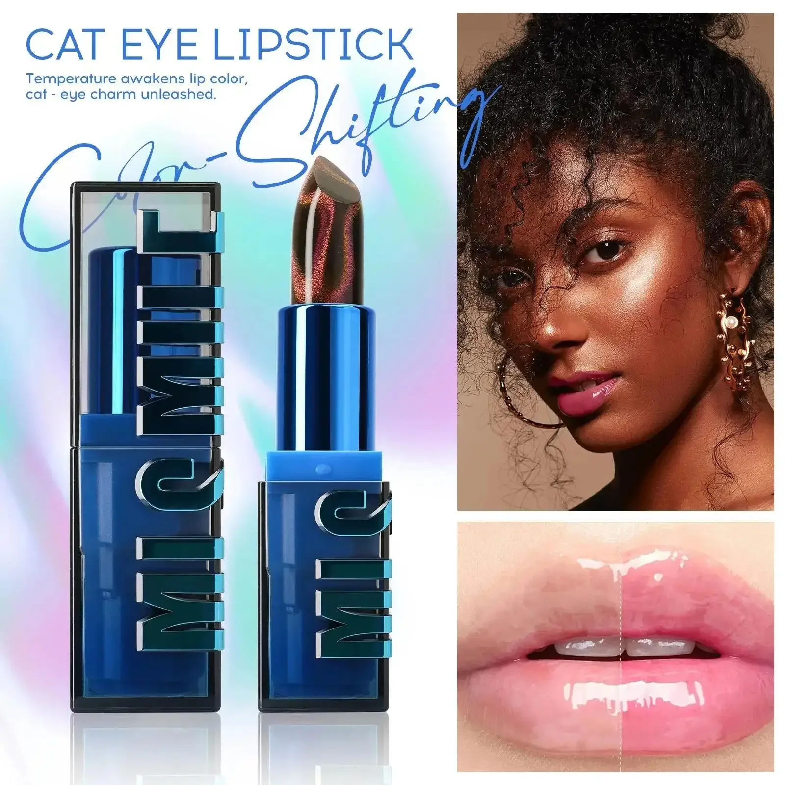 Color Changing Lipstick Set 4PCS Warm Tones Cat Eye Glitter Diamond Shine Moisturizing Non Stick Lip Makeup Kit Waterproof