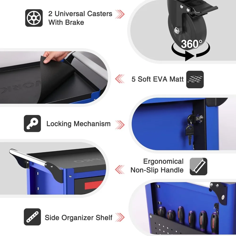 Heavy-Duty Industrial Utility Cart with 28-Inch Premium Storage and Rolling Drawers