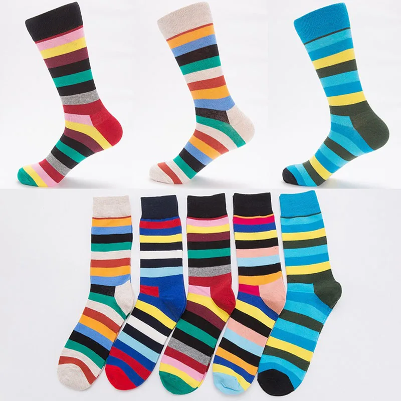 2 Pairs Large Size Socks Man Cotton Striped Stripe Patchwork Colorful Business Fashions Sweat-Absorbing Happy Socks Running