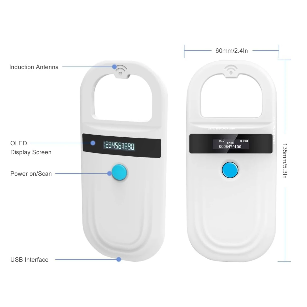 Animal Chip ID Scanner Pet Dog Microchip Reader with OLED Display Screen Supports FDX-B（ISO11784/11785）and EMID Microchips