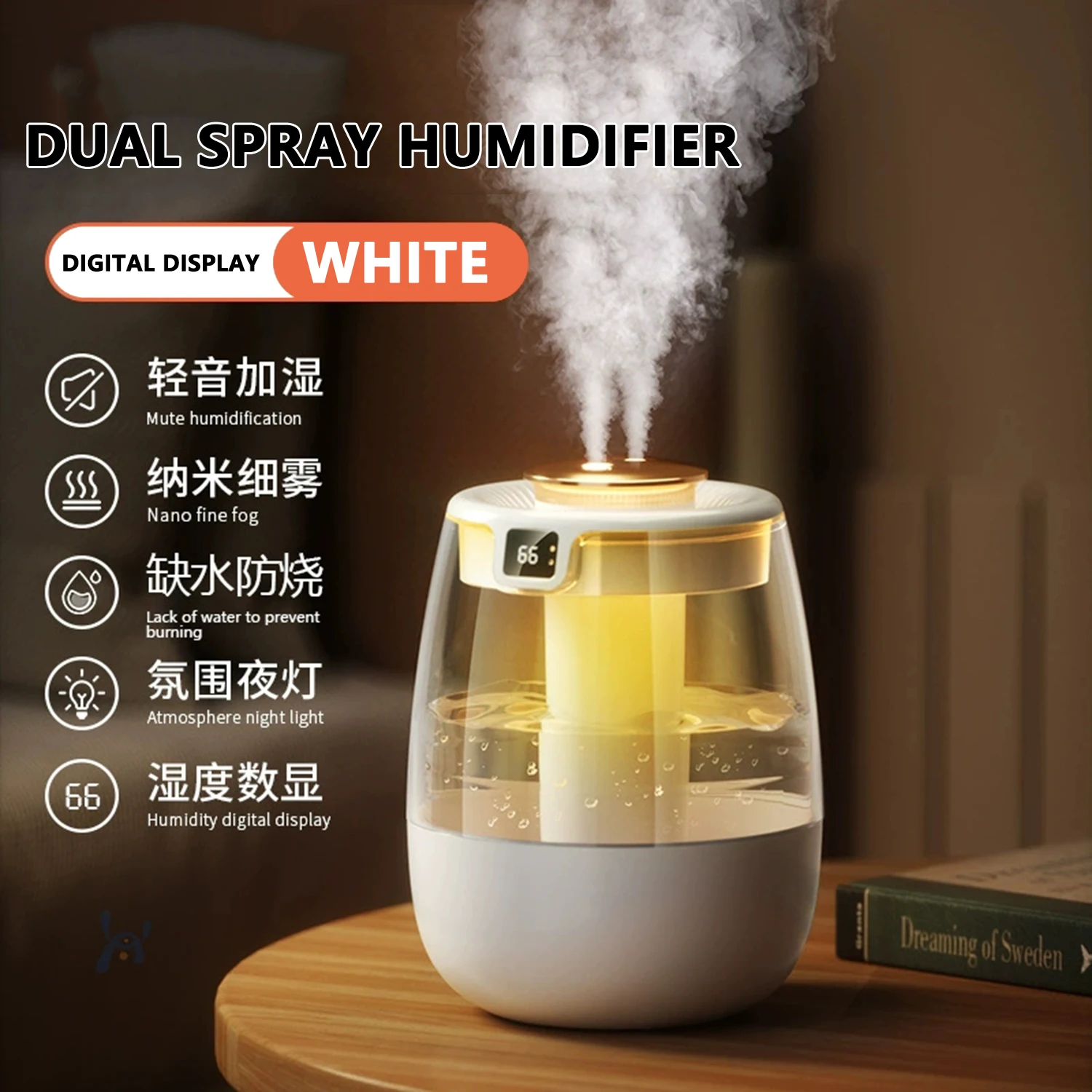 2025 Neuer Nano-Feinnebel-Luftbefeuchter für Schlafzimmer, Zuhause, Desktop, USB-Luftbefeuchter mit Stromausfallschutz und Digitalanzeige