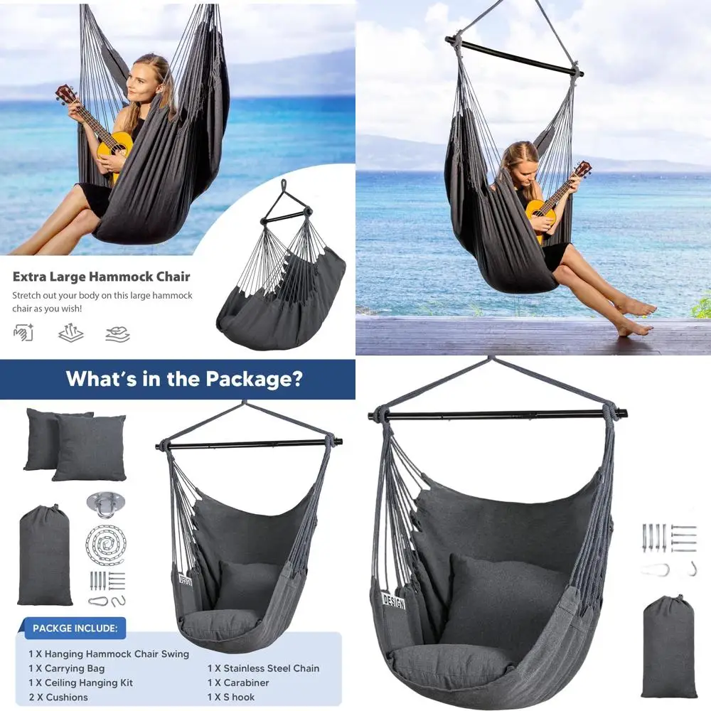 

Большое уличное подвесное кресло со стальной опорой, боковым карманом, грузоподъемностью до 450 фунтов, серое