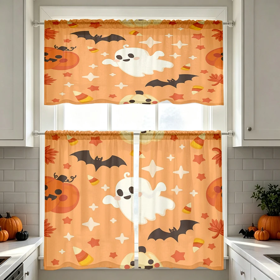 Halloween Fall Kitchen Curtains, Ghost Pumpkin Bat Star, Digital Print, Kitchen Dining Room, Rod Pocket Polyester, Home Decor