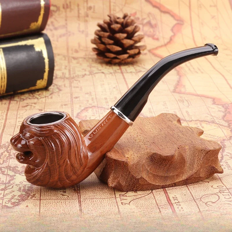 Creative lion head carved resin pipe detachable cleaning and filtering specialized tobacco pipe