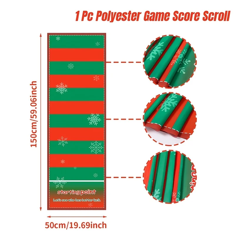 1pc Christmas Scrolling Game Score Reel Red and Green Striped Tablecloth with Snowflake for Family Gatherings and Festive Party