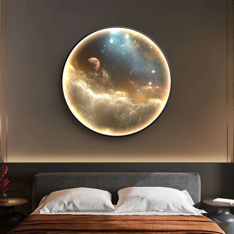 Art Mural Lamp Home Decor Circular Decorative Painting LED Starlit Sky Light Hanging Corridor Interior Painting Living Room