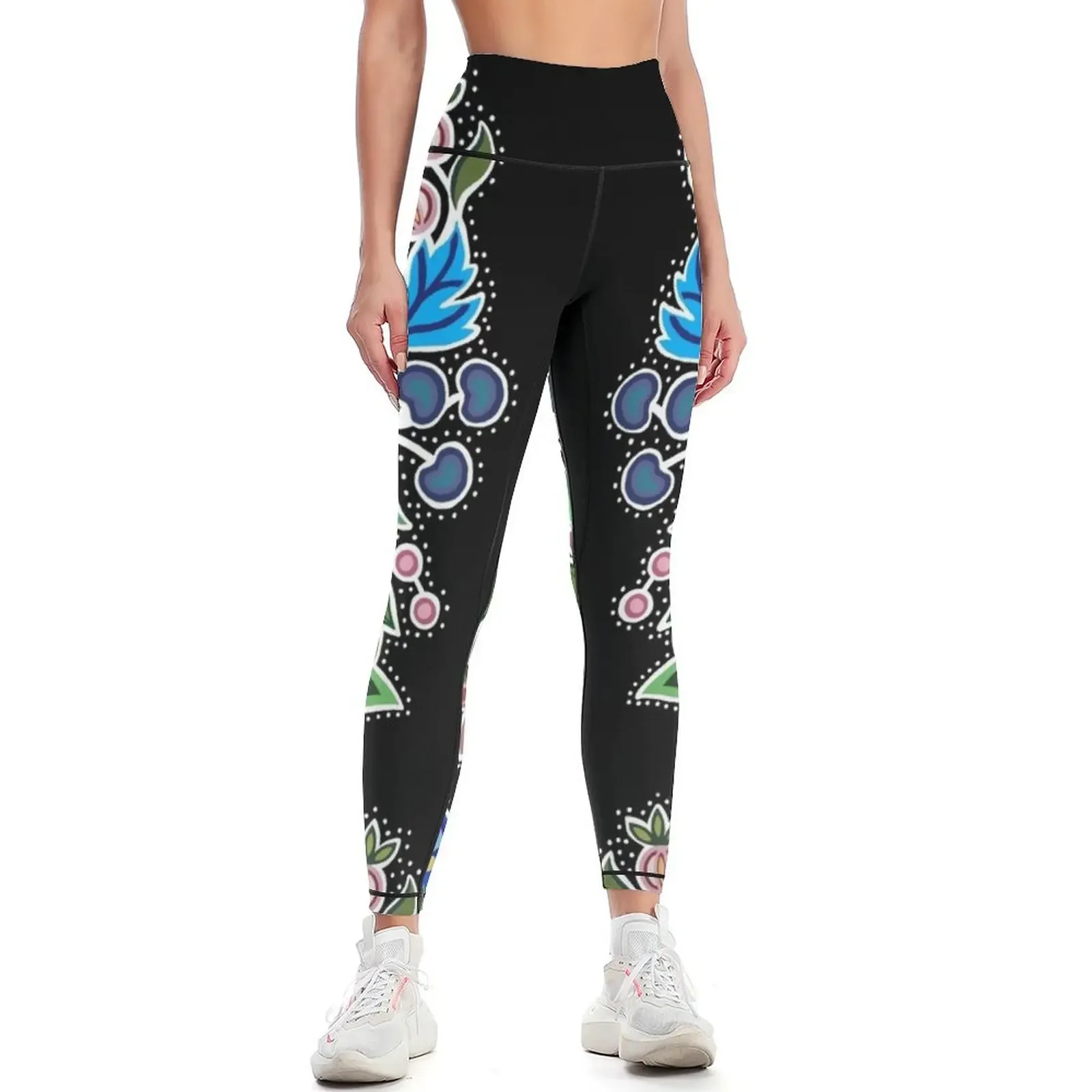 

Pink and Blue Ojibwe Floral Leggings high waist Legging sexy woman Legging sport Sports female Womens Leggings