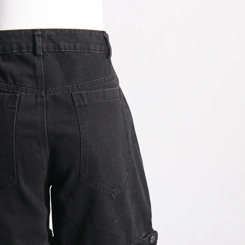 Jeans schwarze Frauen Jeans abnehmbaren Stil coole weibliche Freizeit arbeit tragen Frühling weites Bein Hosen hose mit Tasche