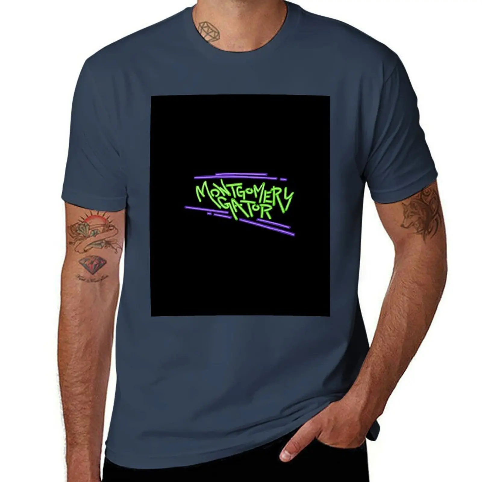 

Montgomery Gator LED name sign T-Shirt man t shirt heavy cotton t shirt man luxury man t shirts cotton T-Shirt