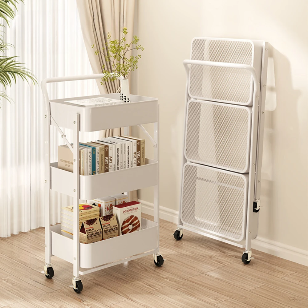 Folding Storage Trolley Movable Vegetables Storages Cart Storage Kitchen Household Trolley Multi-layer Mobile Fruits Snacks Rack